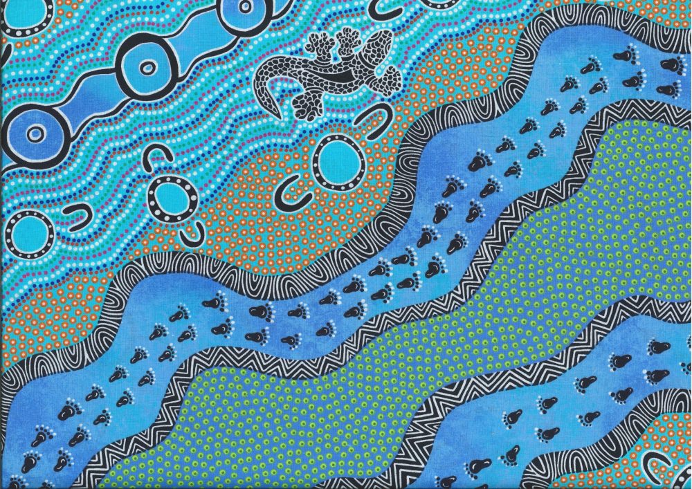 Bush Medicine with Long Stripes Blue by Eileen Bonney